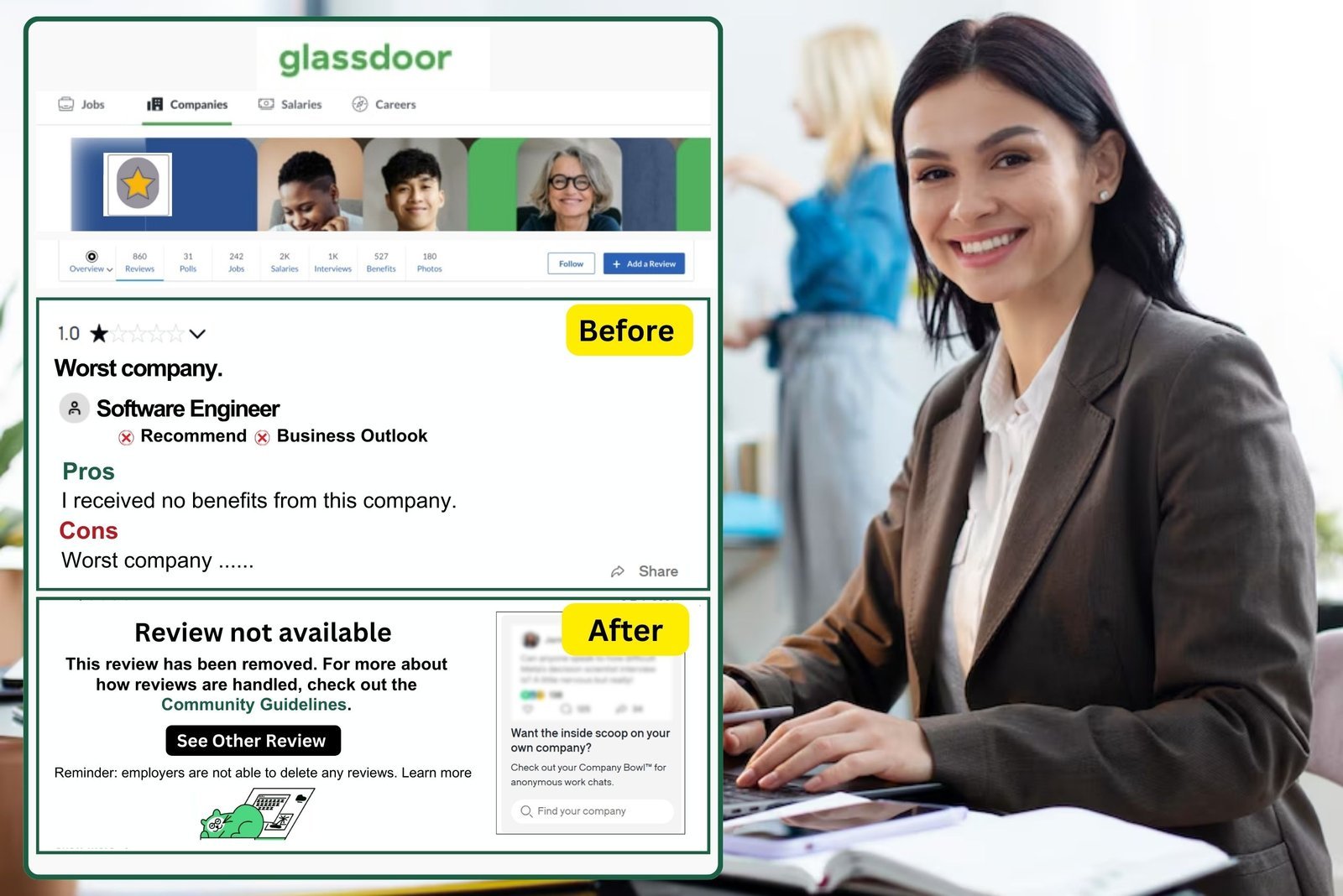 glassdoor review removal